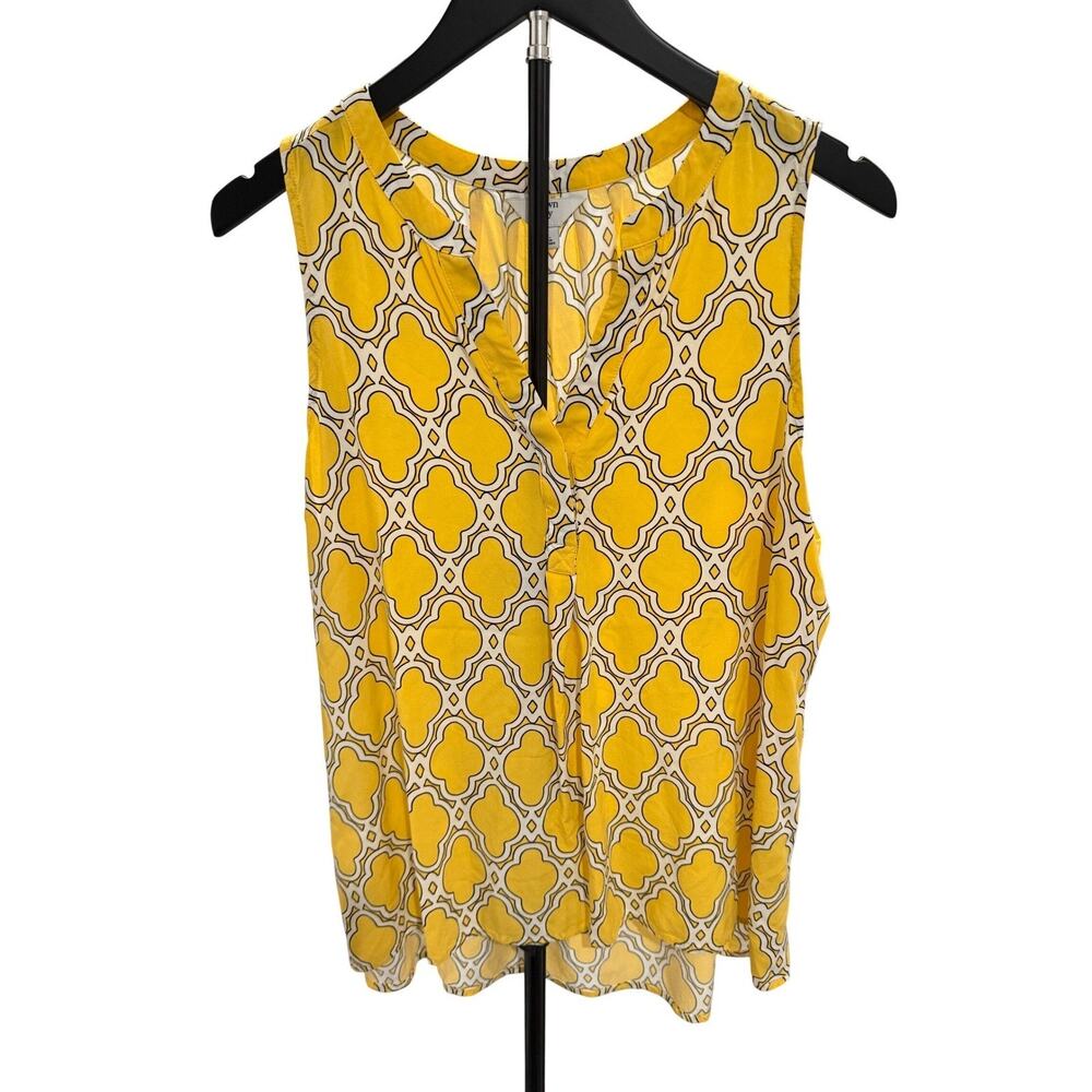 Crown & Ivy Petite Yellow Geometric Print Sleeveless V-Neck Blouse Top Large